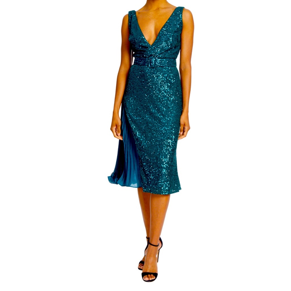 Stunning Badgley Mischka Cocktail Dress in Shimmering Teal--Size 14